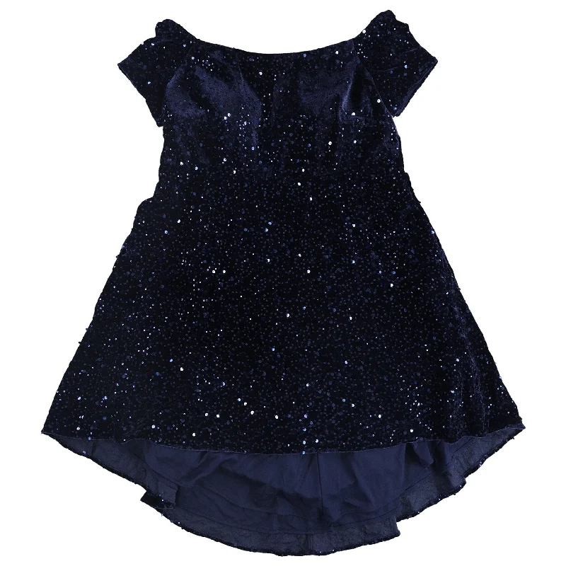 Morgan & Co. Womens Velvet Sequin High-Low Dress, Blue, 16W Sequin Dress Long