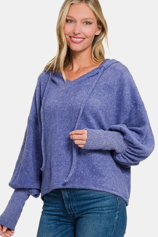 Zenana Brushed Hacci Drop Shoulder Cropped Hoodie Warm Hoodie Sweatshirt Style
