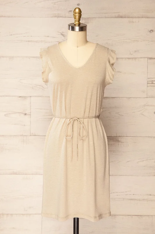Clarice Beige | Short Sleeveless Dress
