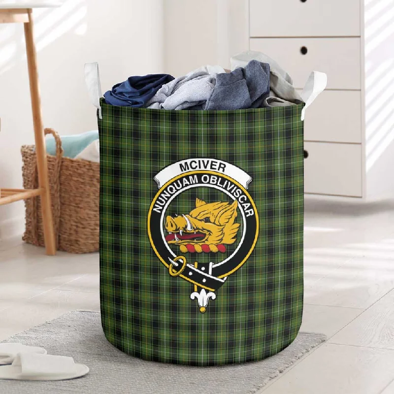 McIver Hunting Tartan Laundry Basket with Family Crest