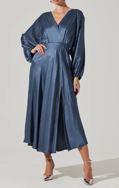Ruched unclassified dressesASTR Kimiko Dress - Slate Blue Ruched unclassified dresses