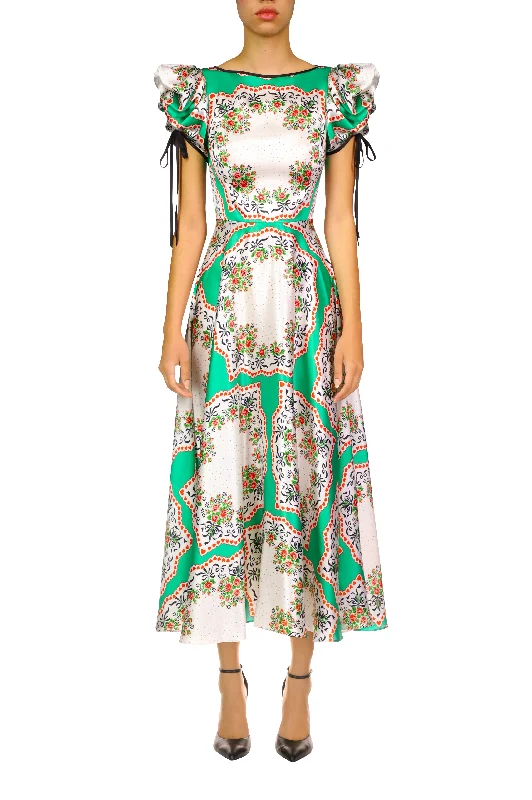 Tulle unclassified dressesGreen And Red Heart And Rose Silk Satin Puff Sleeve Dress Tulle unclassified dresses