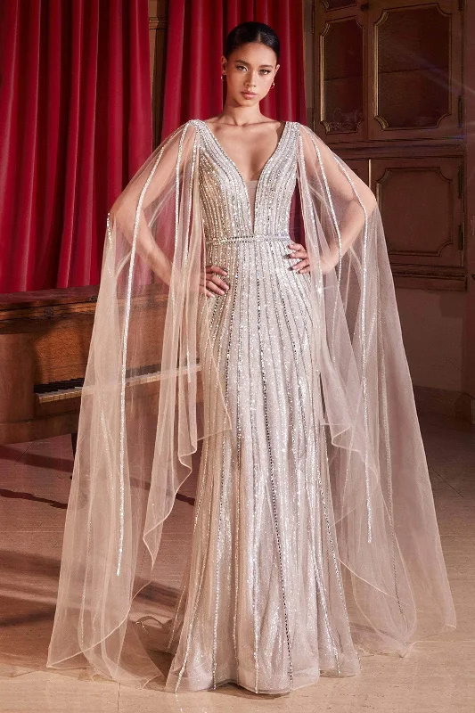 Beaded unclassified dressesLadivine CD865 - Plunging V-Neck Column Gown Beaded unclassified dresses